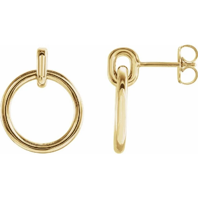 Curata 14k Yellow Gold Polished Circle Doorknocker Dangle Earrings 18.3x14 mm