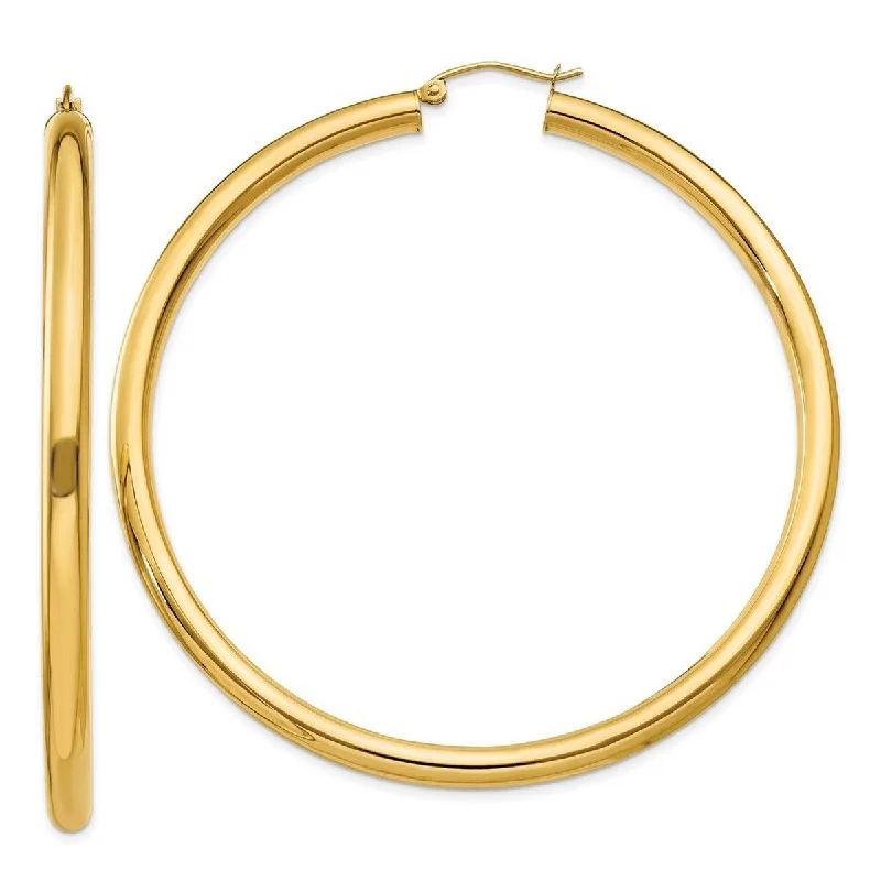 Curata 14k Yellow Gold Polished 4mm X 65mm Tube Hoop Earrings - 65mm long 4mm Thick