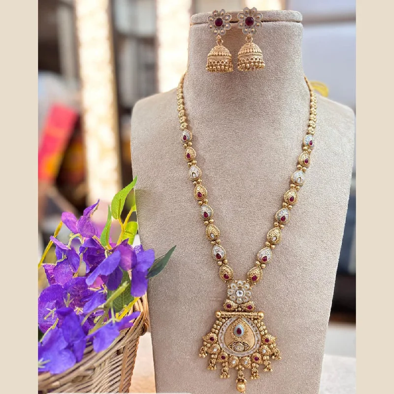 Jewel Addiction Gold Plated Pota Stone And Meenakari Long Necklace Set