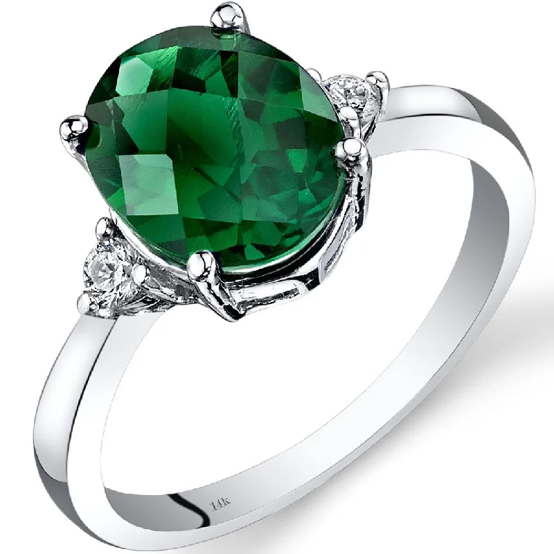 14k White Gold 2.5ct Created Emerald and Diamond Ring