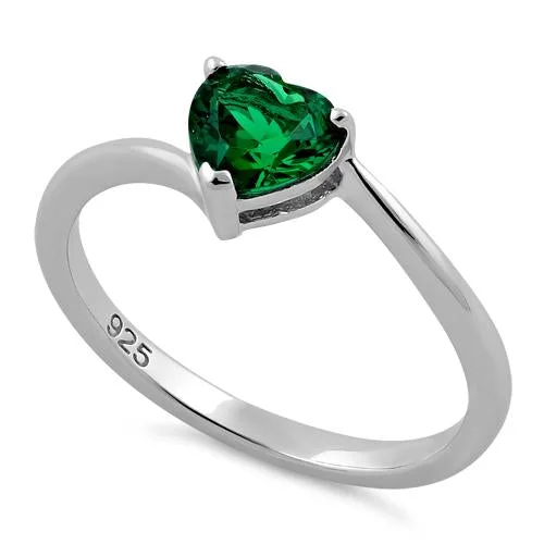 Sterling Silver Green Heart CZ Ring