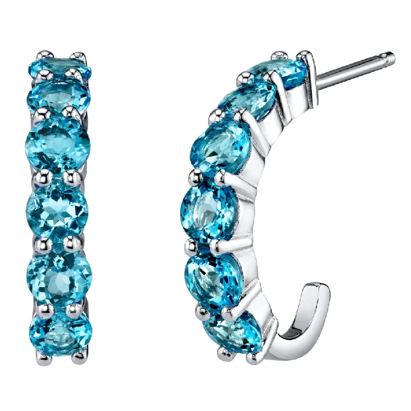 Sterling Silver 2.75ct Swiss Blue Topaz Round Hoop Earrings