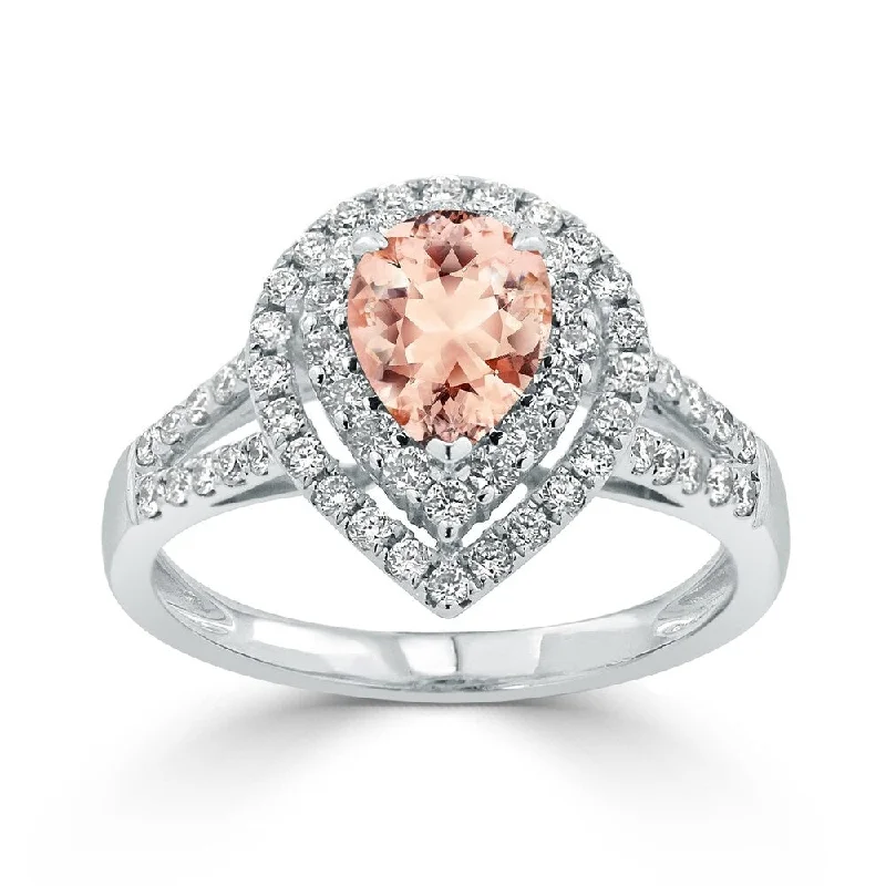 Auriya 1 3/4ct Pear-cut Morganite and Halo Diamond Ring 5/8ctw 18K Gold