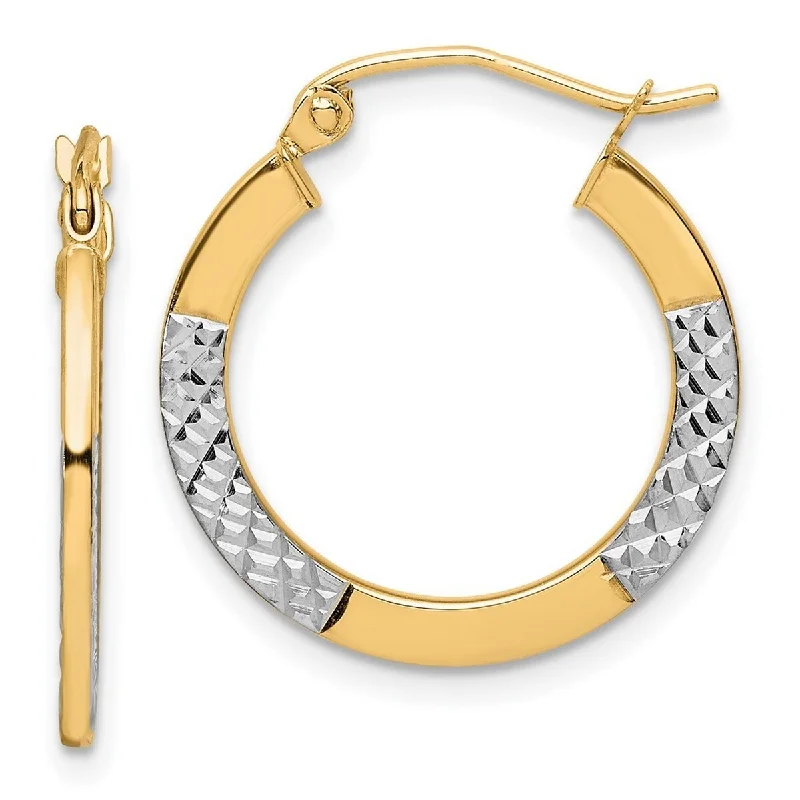 Curata 10k Yellow Gold Polished and Rhodium Sparkle Cut 2.5x20mm Hoop Earrings - 21x20mm Wide 2.5mm Thick