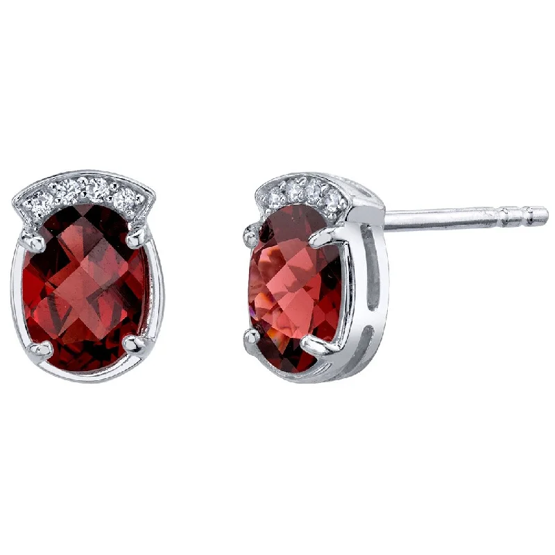 Sterling Silver 3ct Garnet Oval Stud Earrings