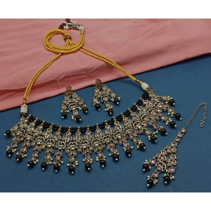 Akruti Collection Gold Plated Crystal Stone And Beads Necklace Set