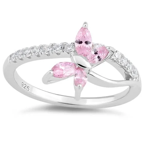 Sterling Silver Butterfly Pink CZ Ring