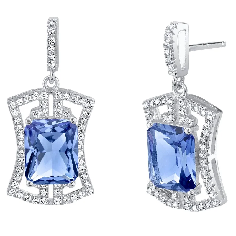 Sterling Silver 6ct Simulated Tanzanite Cushion Dangling Earrings