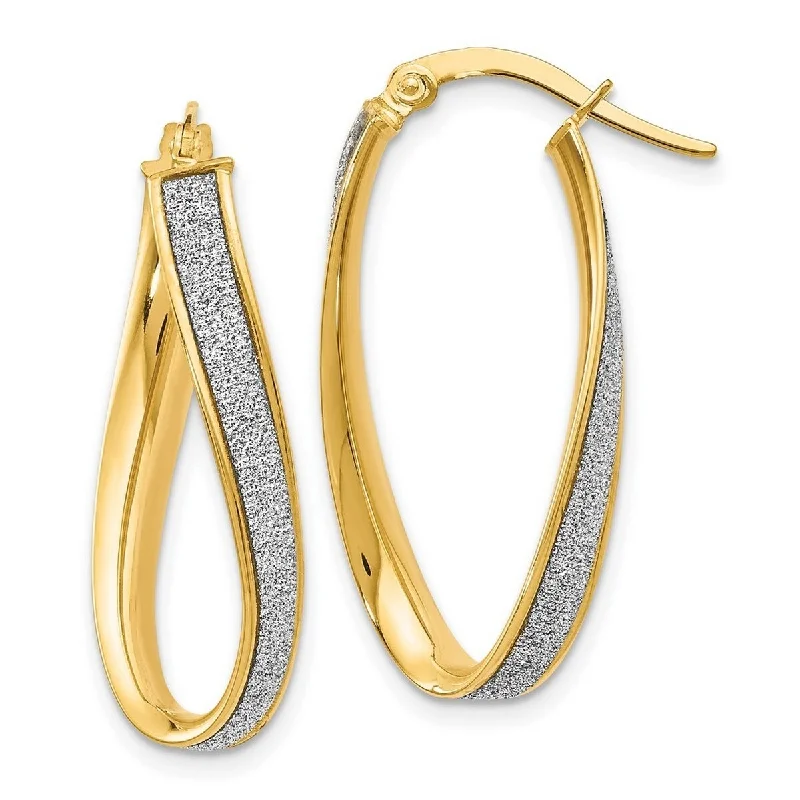 Curata 14k Yellow Gold Glitter Infused Oval Twist Hoop Earrings (3mm x 20mm)