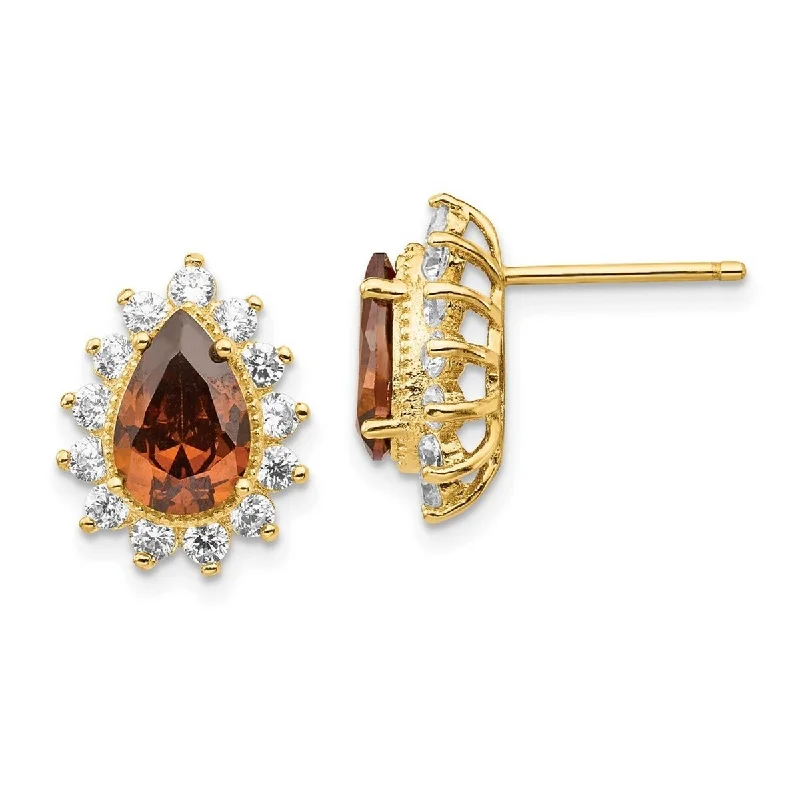 Curata Cheryl M 925 Sterling Silver Gold Plated CZ Cubic Zirconia and Brown Cubic Zirconia Stud Earrings