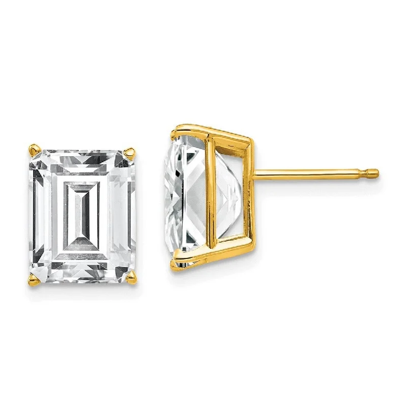 Curata 14k Yellow Gold Post Earrings 10x8mm Emerald Cut CZ Cubic Zirconia Earrings - 11x8mm Wide