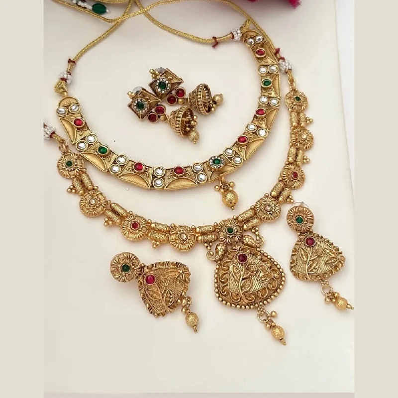 FS Collection Gold Plated Pota Stone Double Necklace Set