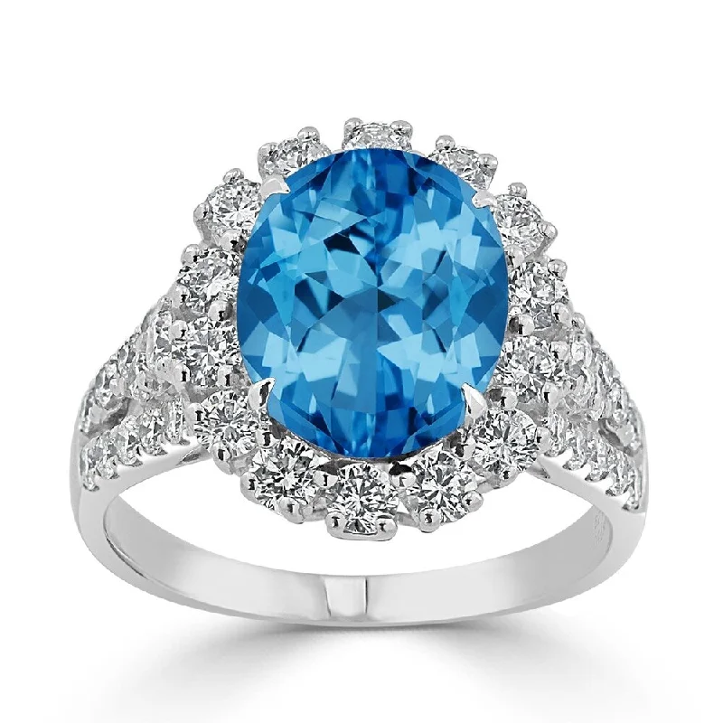 Auriya 4 1/3ct Oval-cut Blue Topaz and Halo Diamond Ring 7/8ctw 18K Gold