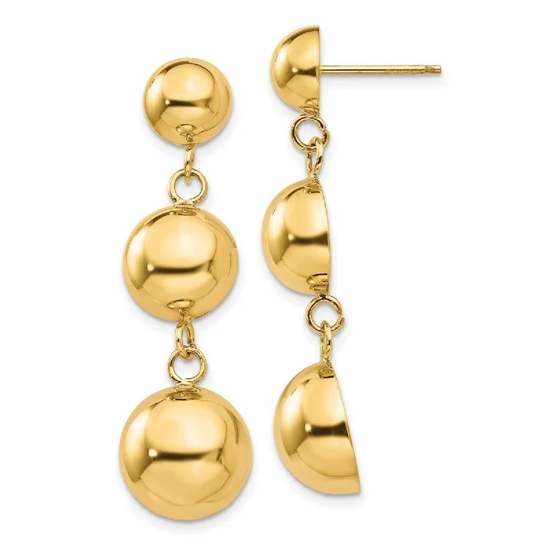 Curata 14k Yellow Gold Closed back Polished Half Ball Drop Dangle Post Earrings 40x12mm