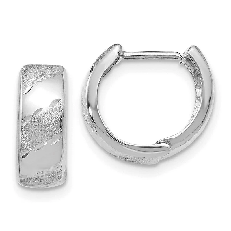 Curata 14k White Gold Polished and Satin Hinged Huggies Hoop Earrings (6mm x 13mm)