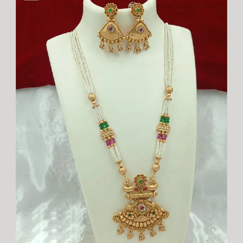 FS Collection Gold Plated Meenakari And Pearls Long Necklace Set