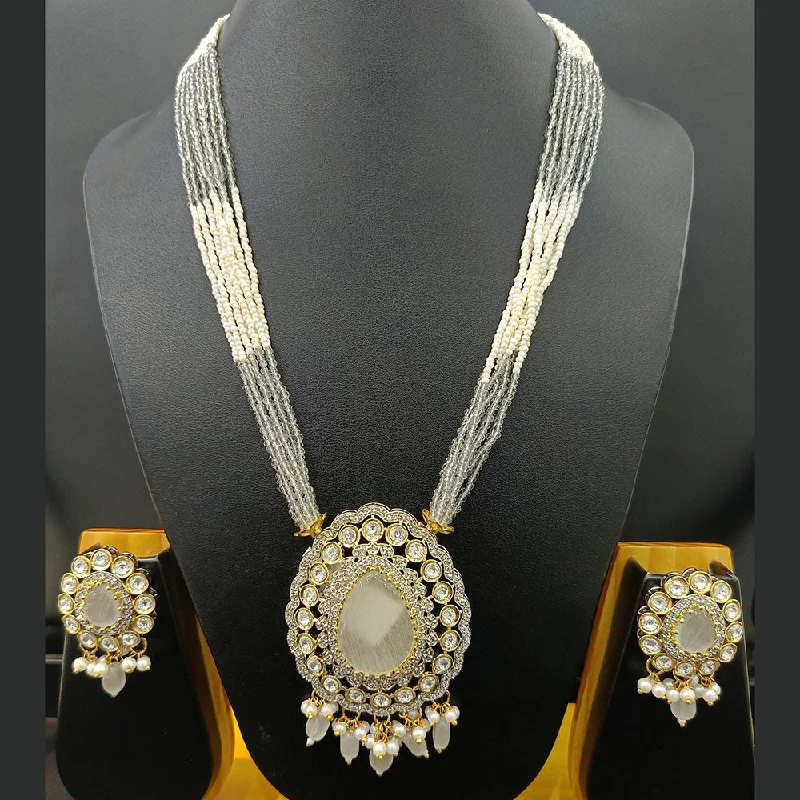 Jain Jewellers Gold Plated Polki Kundan And Pearls Long Necklace Set