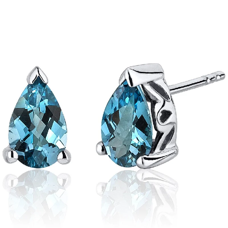 Sterling Silver 1.5ct London Blue Topaz Pear Stud Earrings