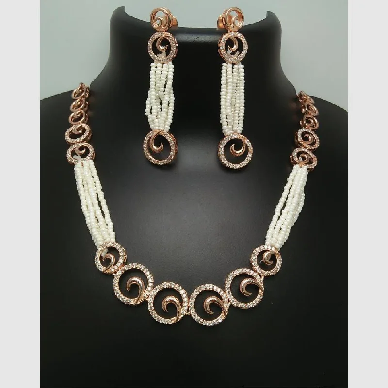 Manisha Jewellery Rose Gold  Plated  Austrian Stone And Pearls Necklace Set