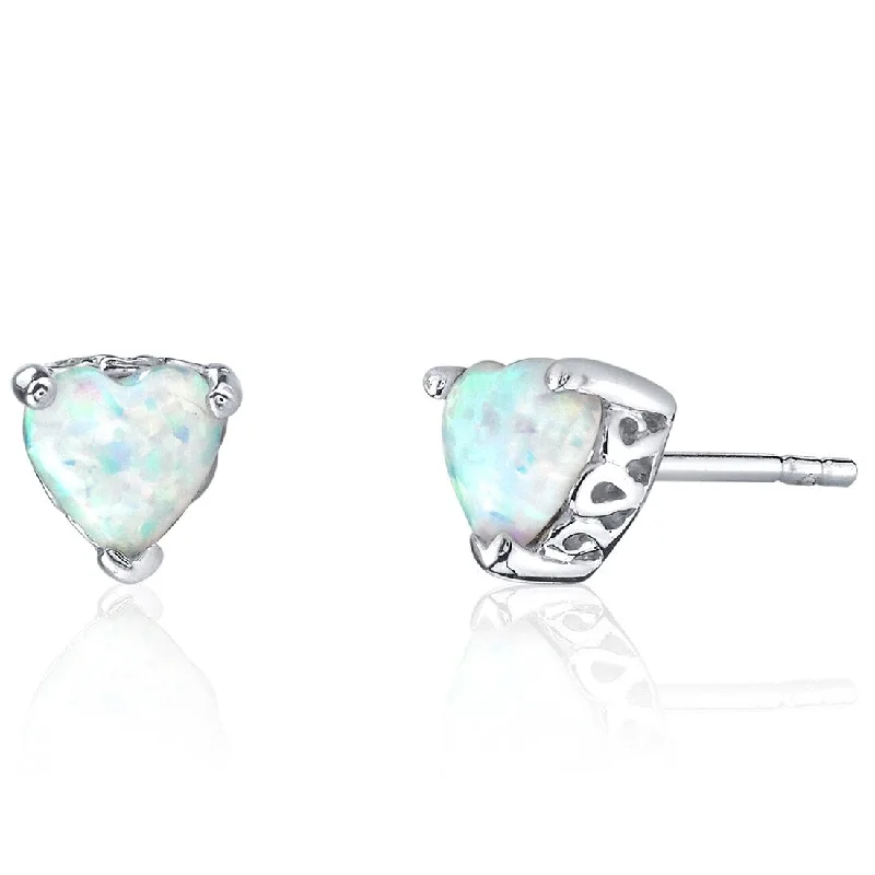 Sterling Silver 1.5ct Created Opal Heart Stud Earrings