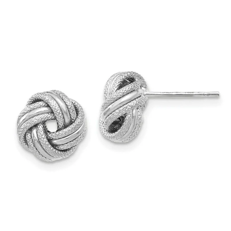 Curata 14k White Gold 9mm Knot Polished Sparkle Cut Post Earrings