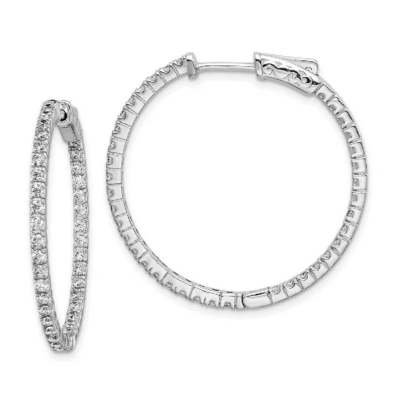 Curata 925 Sterling Silver Polished Safety clasp Rhodium Plated With CZ Cubic Zirconia Hinged Hoop Earrings