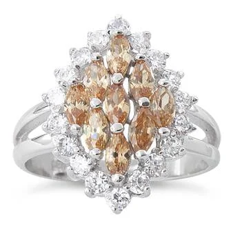 Sterling Silver Elegant Champagne Marquise Cut CZ Ring