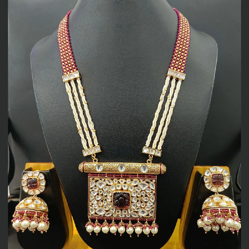 Jain Jewellers Gold Plated Polki Kundan And Pearls Long Necklace Set