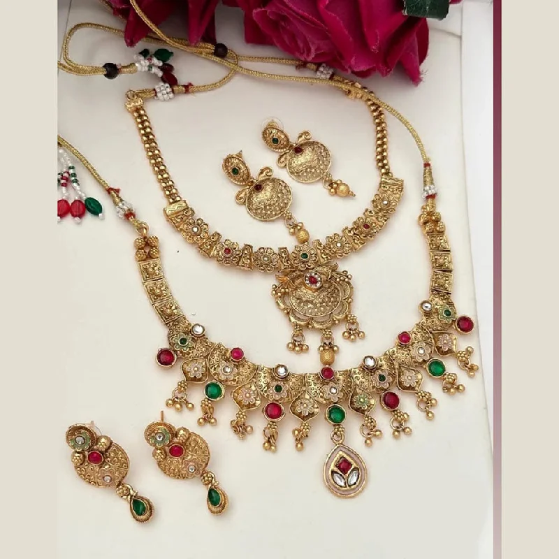 FS Collection Gold Plated Pota Stone Double Necklace Set