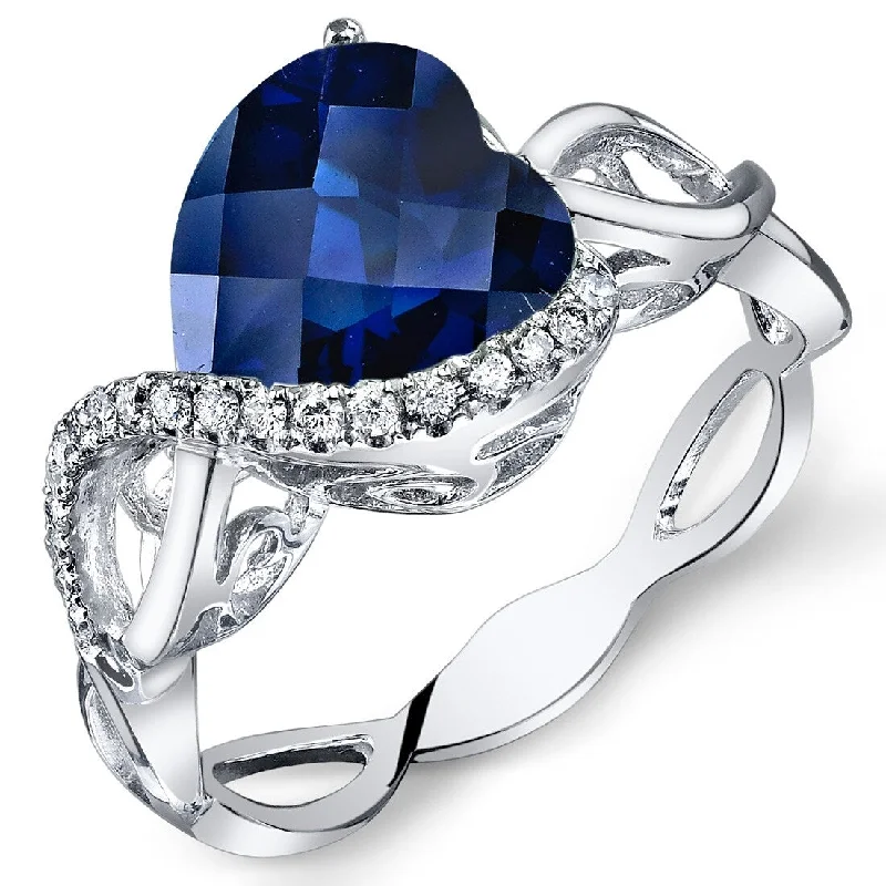 14k White Gold 3.6ct Created Blue Sapphire and Diamond Ring