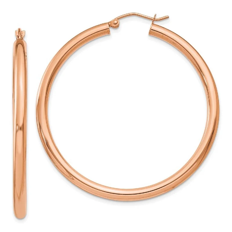 Curata 14k Rose Gold Polished 3x45mm Lightweight Tube Classic Hoop Earrings