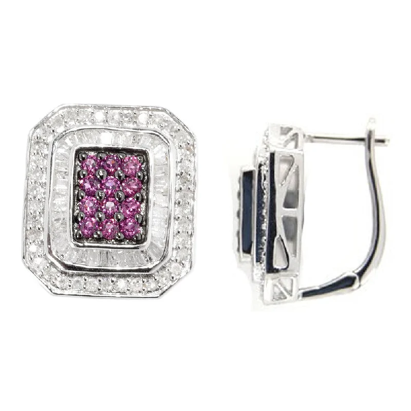 Sterling Silver 1ct TDW Diamond and Rhodolite Garnet Earrings (H-I, I2-I3)