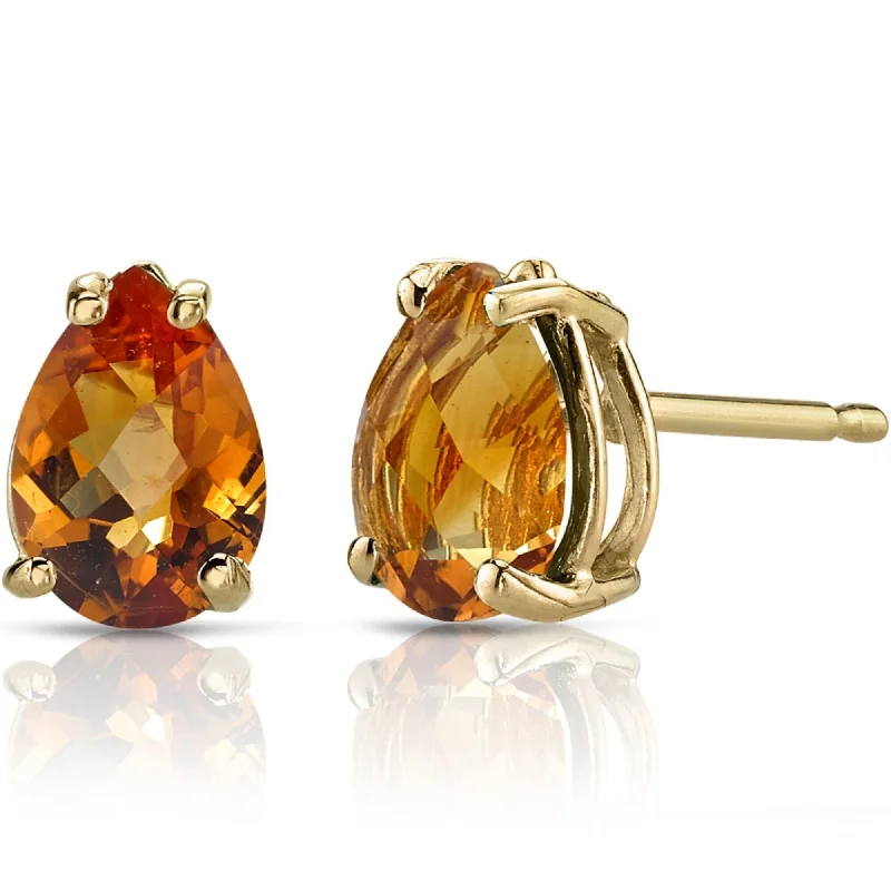 14k Yellow Gold Citrine Stud Earrings 1.26ct Pear Shape