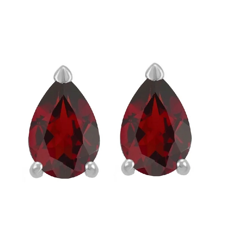 Sterling Silver with Pear Shape Natural Garnet Stud Earrings