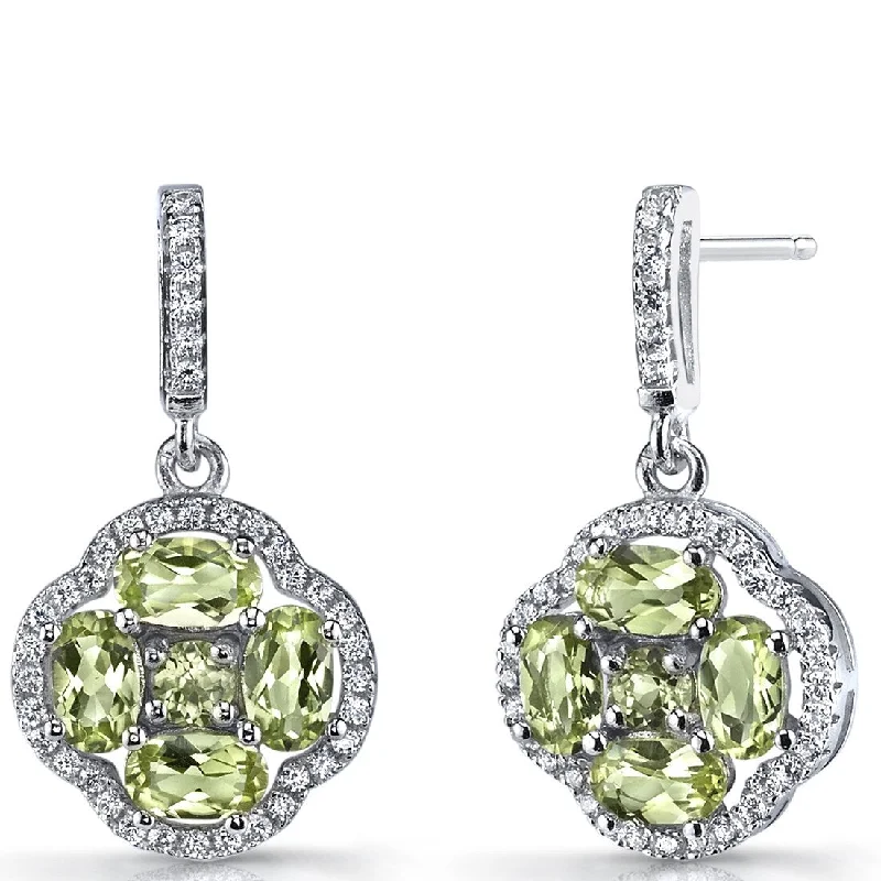 Sterling Silver 2ct Peridot Oval Dangling Earrings