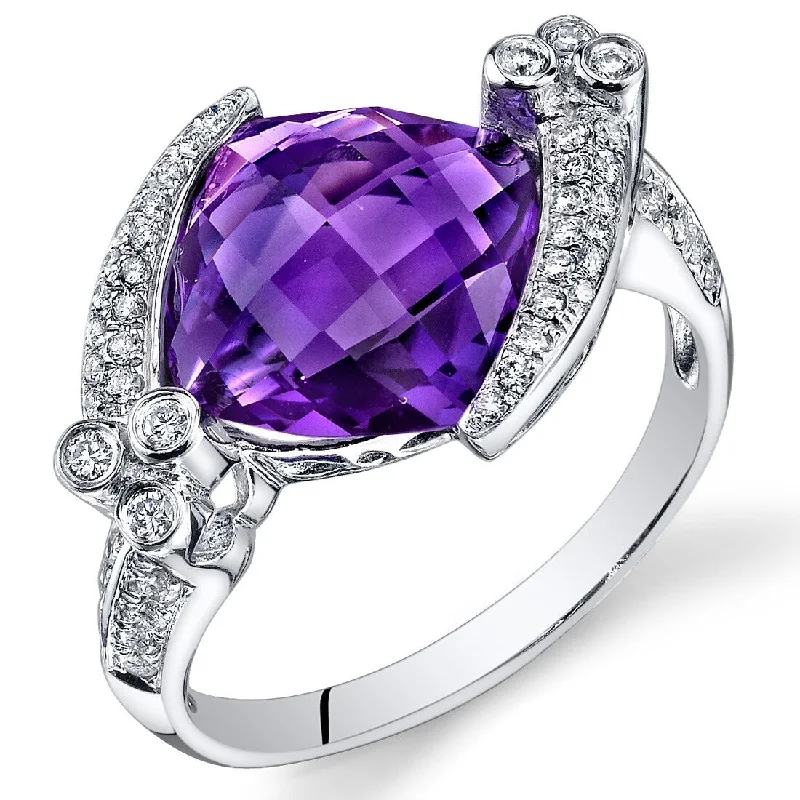 14k White Gold 5.7ct Amethyst and Diamond Ring