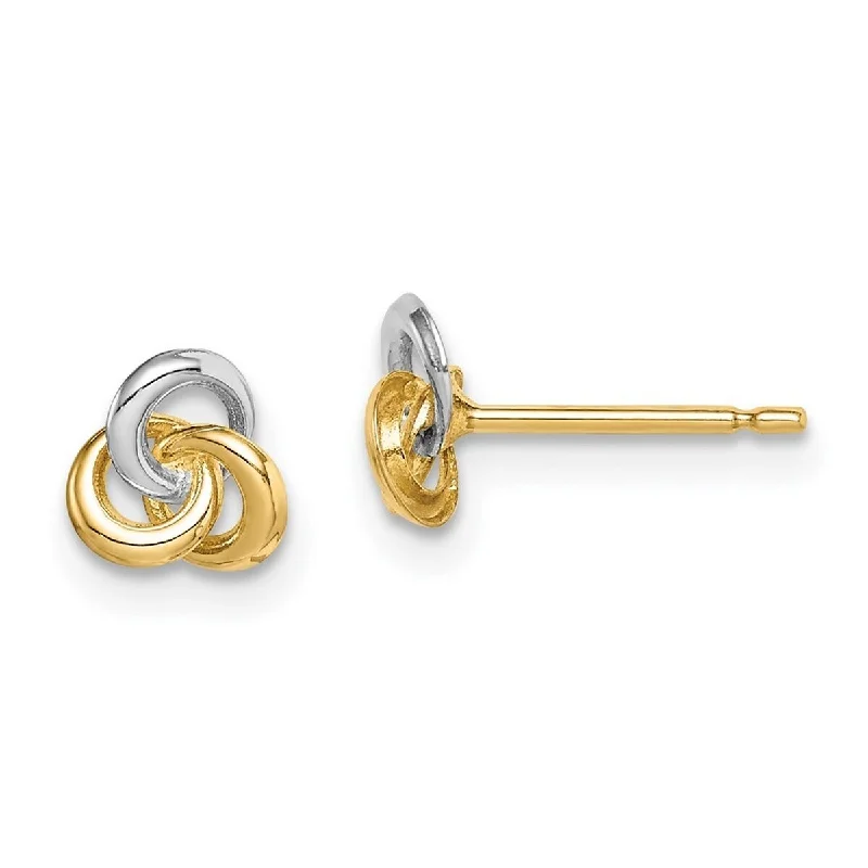 Curata 14k Yellow Gold Rhodium Love Knot Post Earrings - 6.4mm