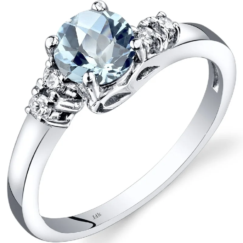 14k White Gold 0.75ct Aquamarine and Diamond Ring