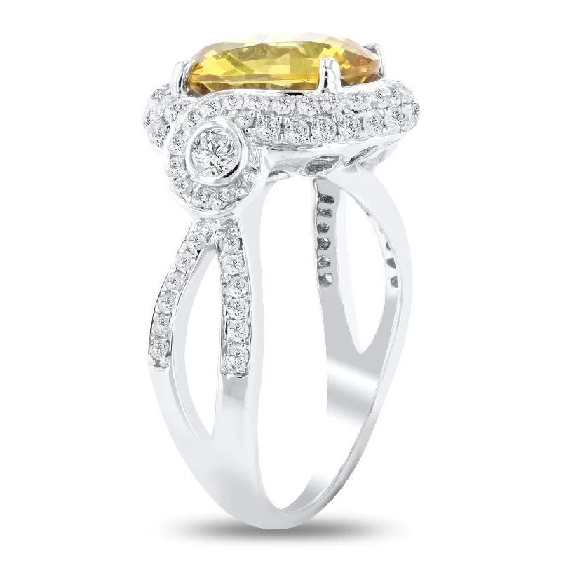 Auriya 14k White Gold 3 3/4ct Rare Yellow Sapphire and 3/4ct TDW Diamond Ring