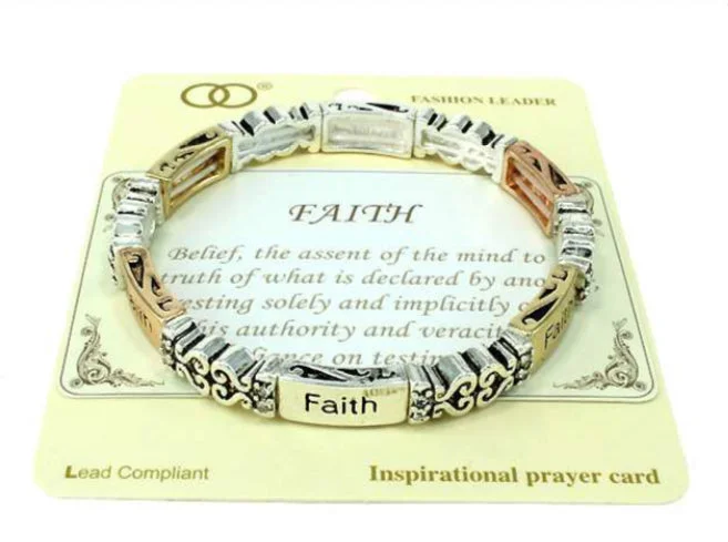 Faith stretch tri tone metal Inspirational bracelet