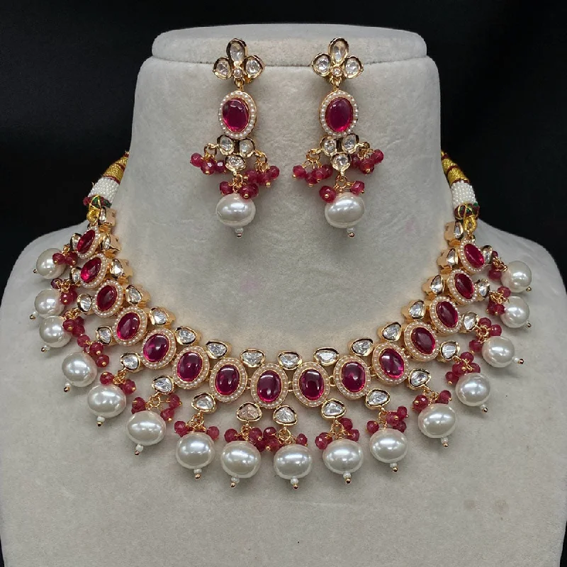 Amoliya Jewels Brass Polki Kundan Designer Necklace Set