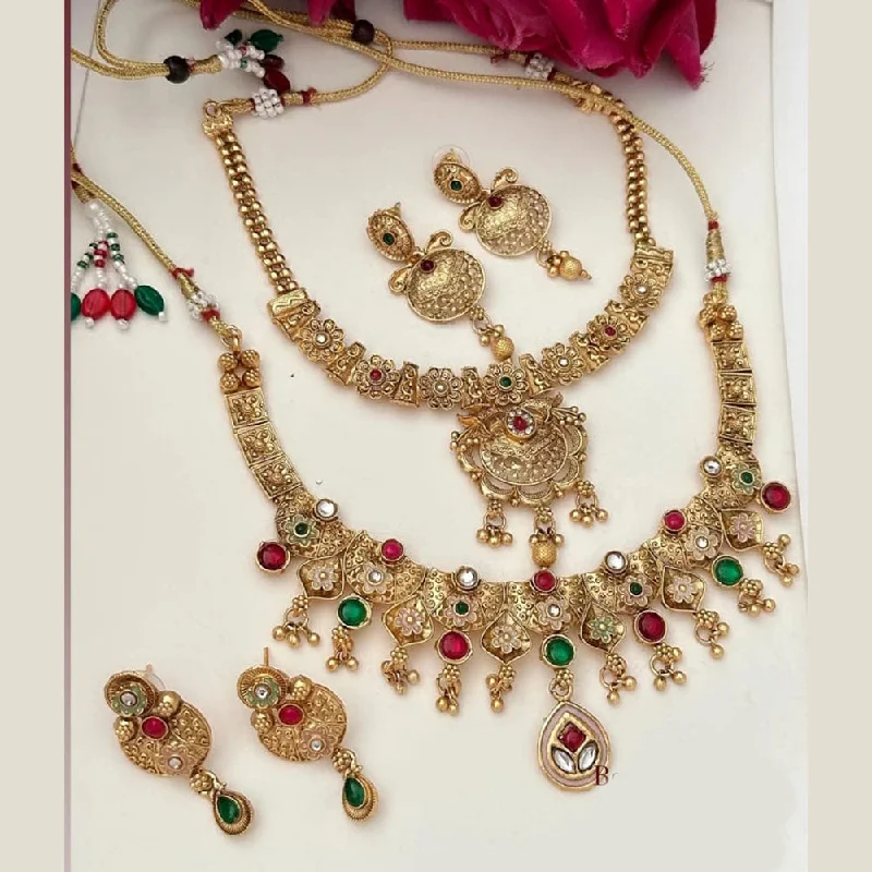 FS Collection Gold Plated Pota Stone Double Necklace Set