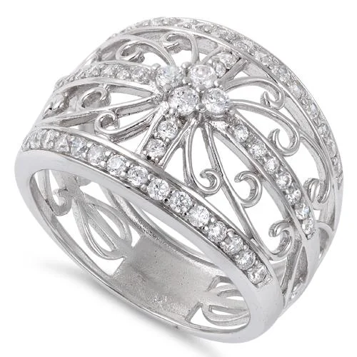 Sterling Silver Extravagant Cage Pave CZ Ring