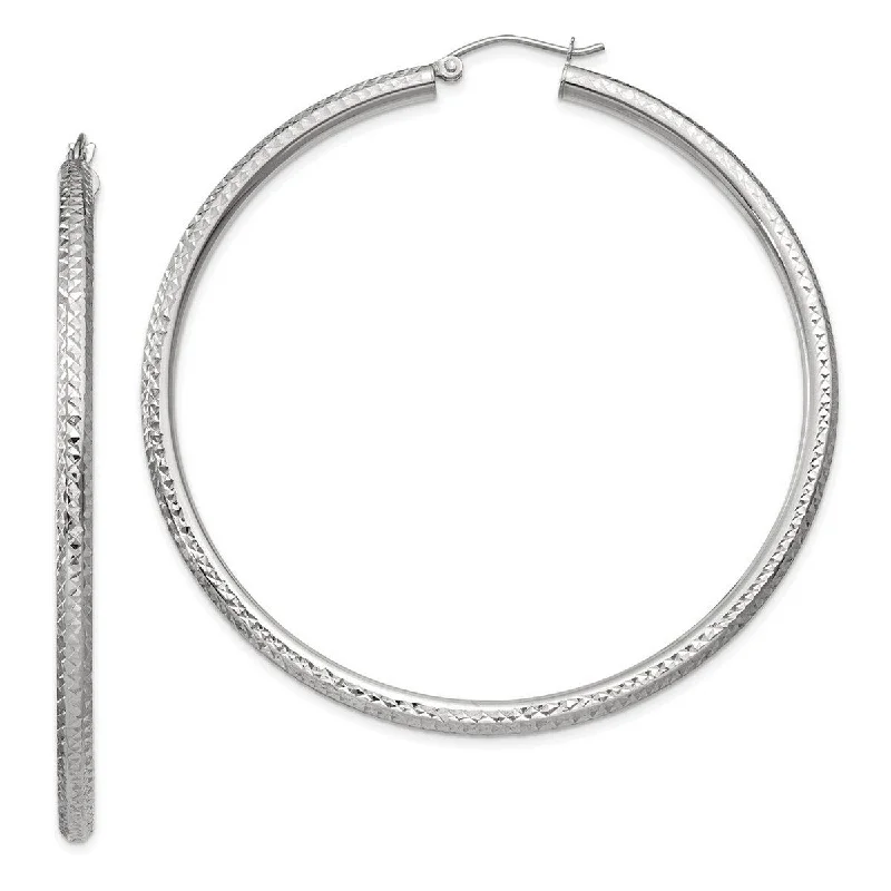 Curata 14k White Gold Diamond Cut 60x3mm Round Tube Hoop Earrings