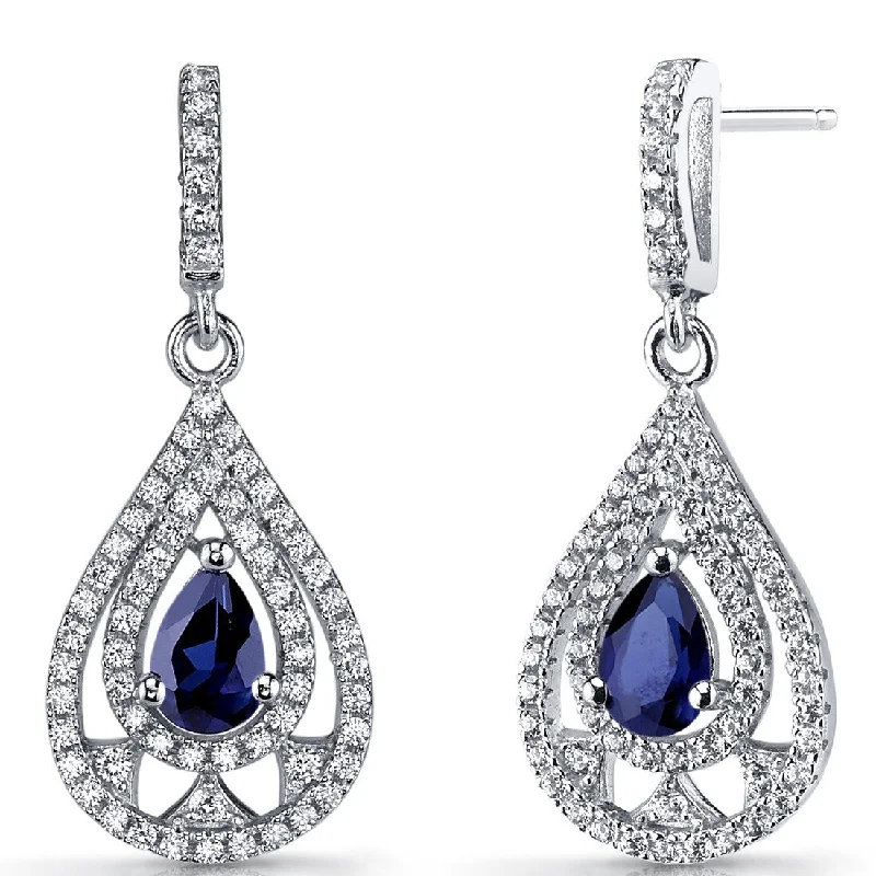 Sterling Silver 1ct Created Sapphire Pear Dangling Earrings