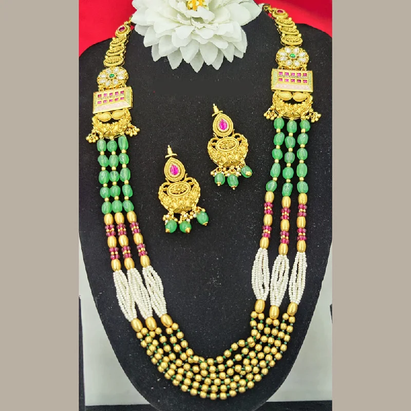 Fancyla Gold Plated Kundan Stone And Pearls Multi Layer Long Necklace Set