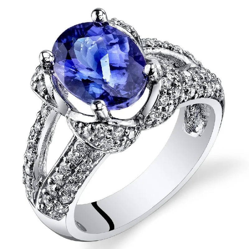 Oravo 3.26 ct Tanzanite Oval and Diamond Ring in 14k White Gold