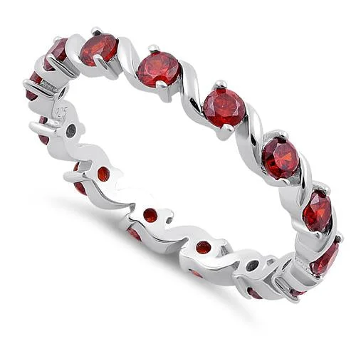 Sterling Silver Swirl Garnet Eternity CZ Ring