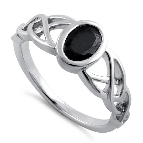 Sterling Silver Black Oval Celtic CZ Ring