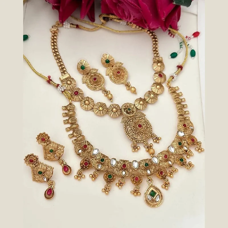 FS Collection Gold Plated Pota Stone Double Necklace Set